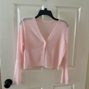 Pink Ribbed Button-Up Pilates Ballet Style Cardigan